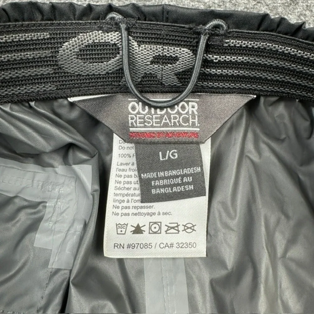 Outdoor Research Rampart Pants Mens Large Black Rain Shell Full Side Zip Hiking